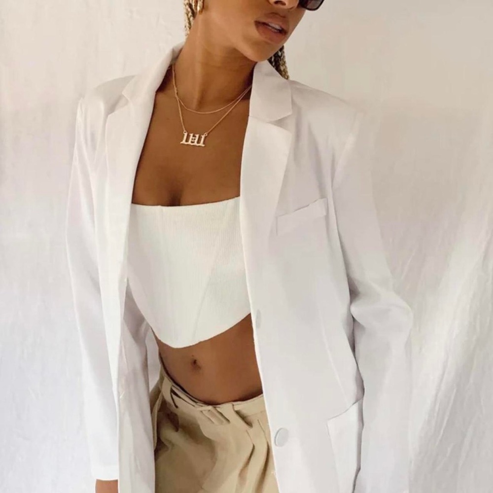Princess Polly Linen Like 100% Cotton White Blazer Size 4